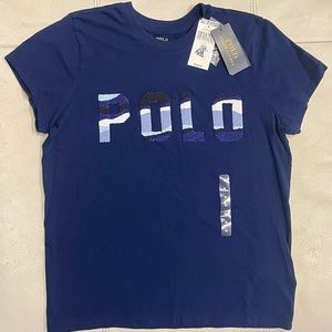 NWT POLO RALPH LAUREN Beaded “POLO” Navy T-Shirt M